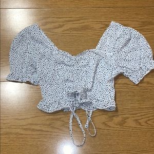 Dalmatian Print Tie Up Short Sleeve Crop Top